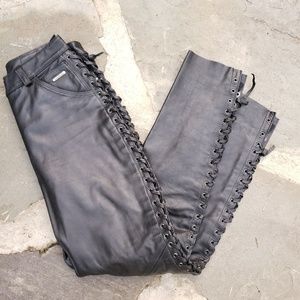lace up leather biker jeans